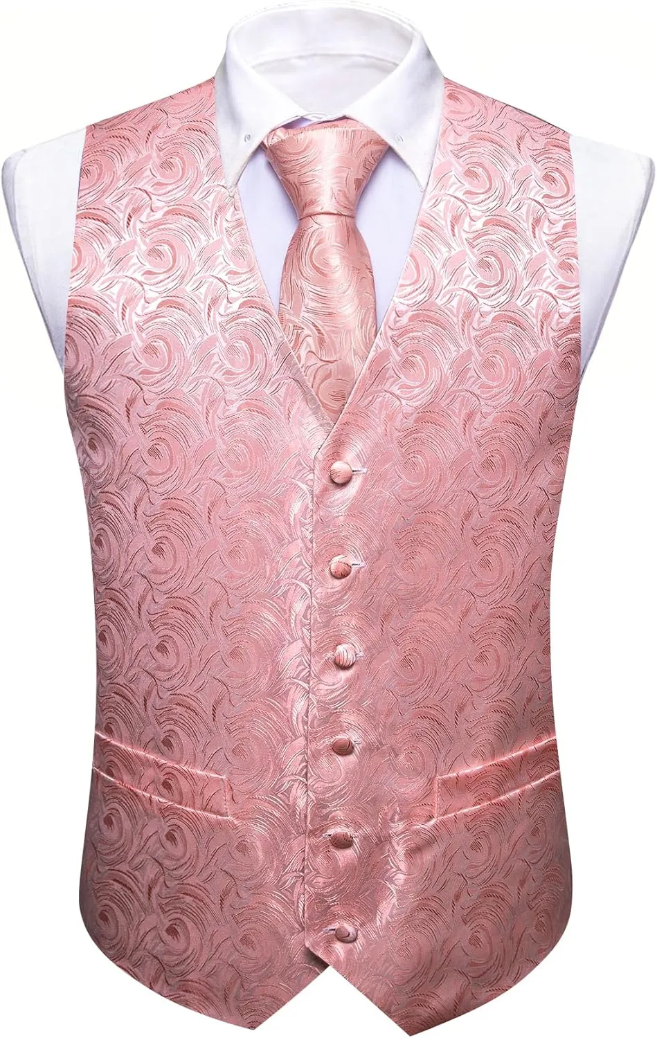 Barry.Wang Mens Paisley V-neck Suit Vest Formal/Leisure Silk Jacquard Waistcoat Tie Set 5PCS