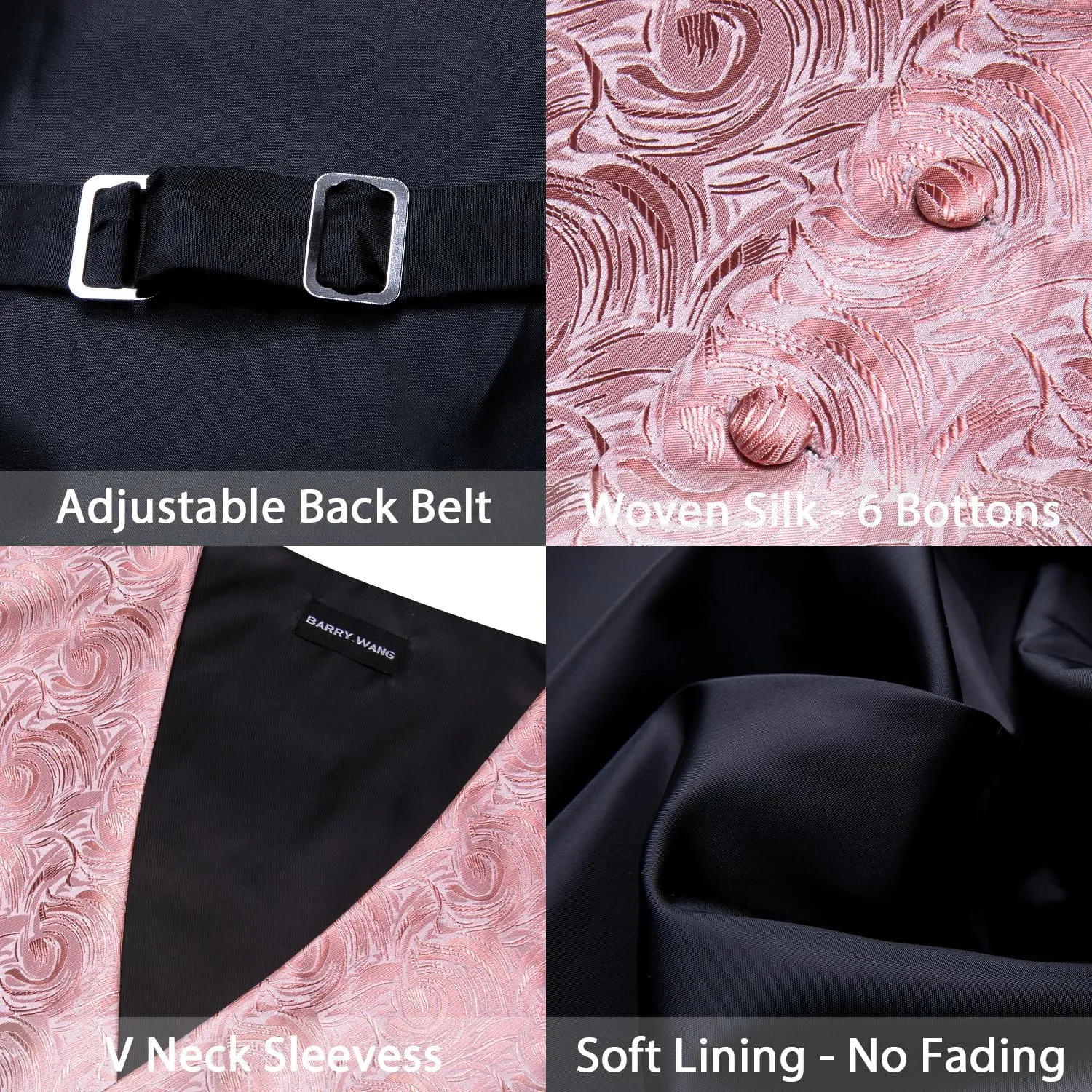 Barry.Wang Mens Paisley V-neck Suit Vest Formal/Leisure Silk Jacquard Waistcoat Tie Set 5PCS