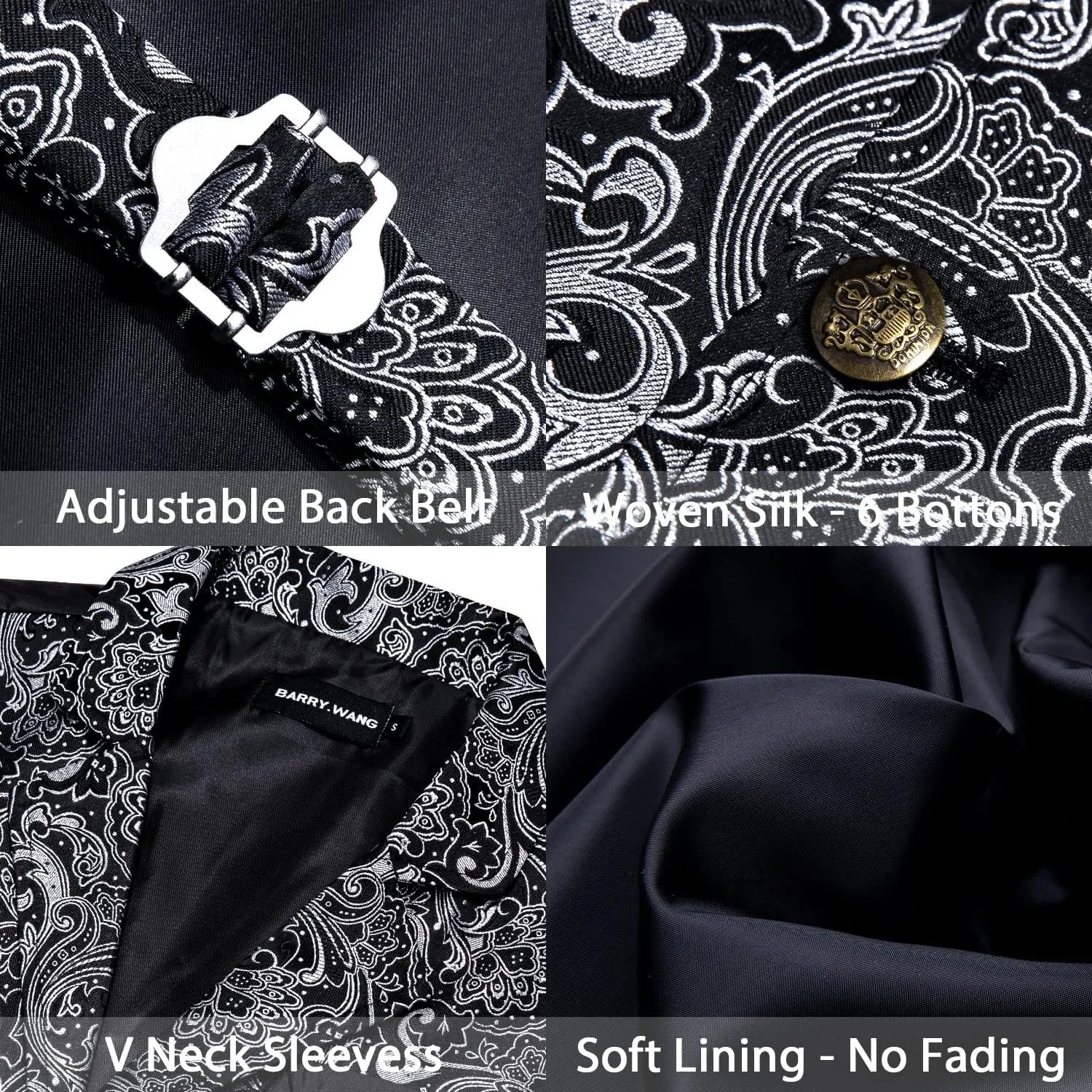 Barry.Wang Mens Victorian Suit Vest Lapel Collar Silk Paisley Steampunk Gothic Waistcoat Formal/Leisure Party