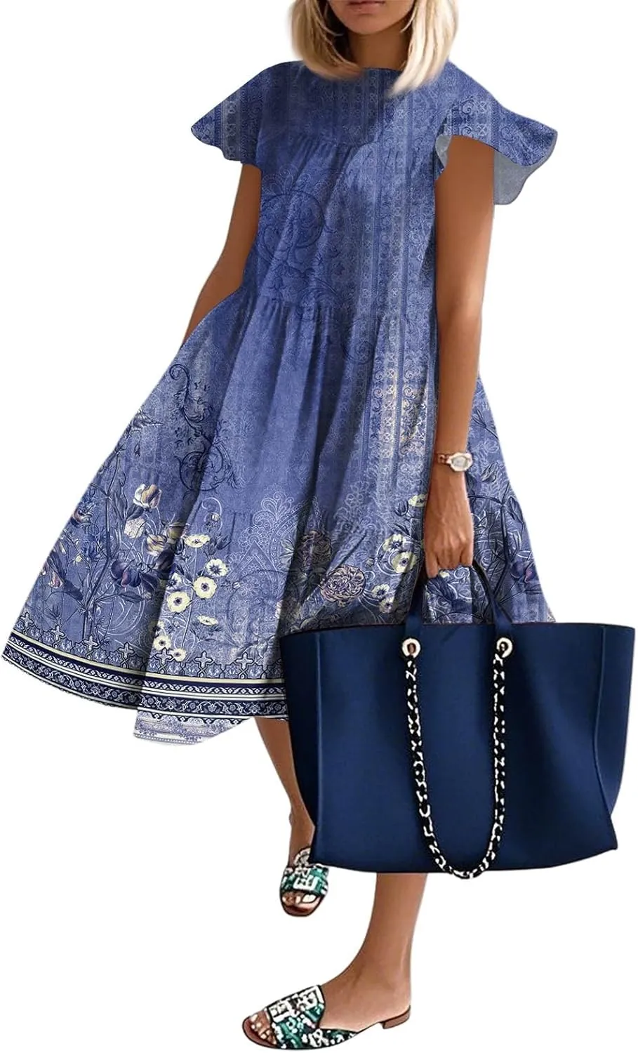 BAXLIMEK Babydoll Dresses for Women,2025 Summer Cute Pleated Ruffle Cap Sleeve Mini Dress,Flowy Tiered Beach Vacation Dress
