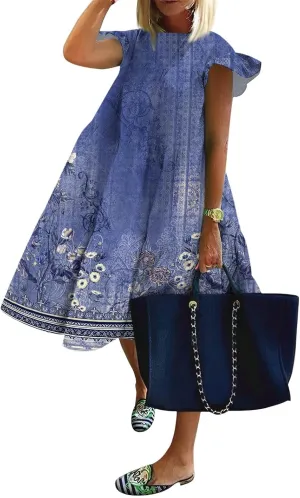 BAXLIMEK Babydoll Dresses for Women,2025 Summer Cute Pleated Ruffle Cap Sleeve Mini Dress,Flowy Tiered Beach Vacation Dress