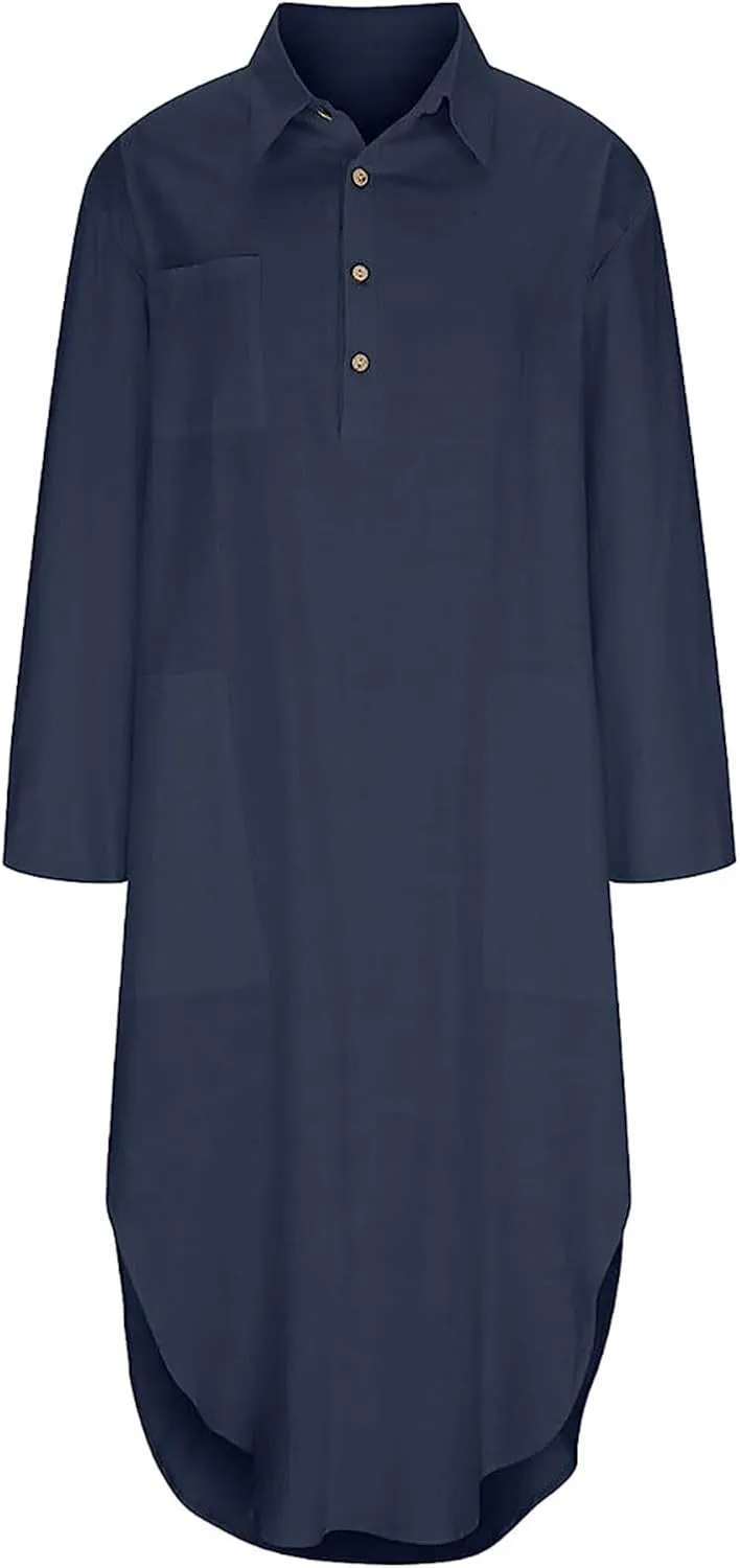 Beach Dress for Women Cotton Linen Flowy Summer Maxi Dresses 3/4 Sleeve V Neck Vacation Shirt Sundress with Pockets