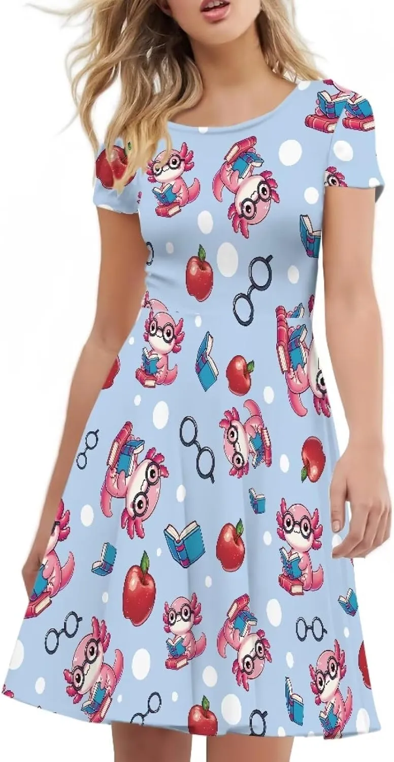 Belidome Women Summer Swing Midi Dress with Sleeves Causal Loose Fit Elegant Size S-4XL Clothes