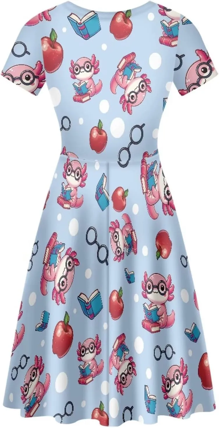 Belidome Women Summer Swing Midi Dress with Sleeves Causal Loose Fit Elegant Size S-4XL Clothes