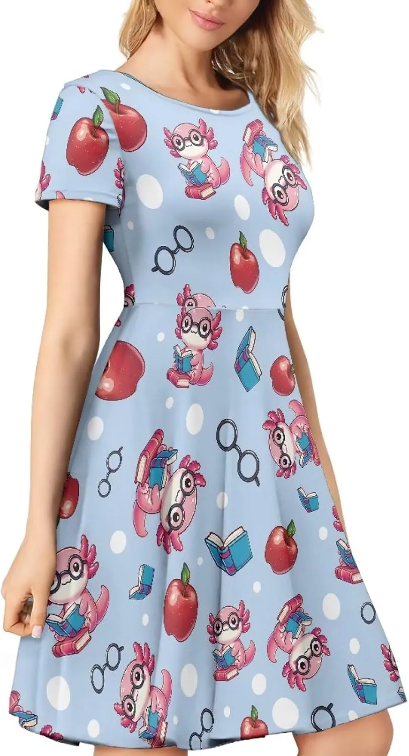Belidome Women Summer Swing Midi Dress with Sleeves Causal Loose Fit Elegant Size S-4XL Clothes