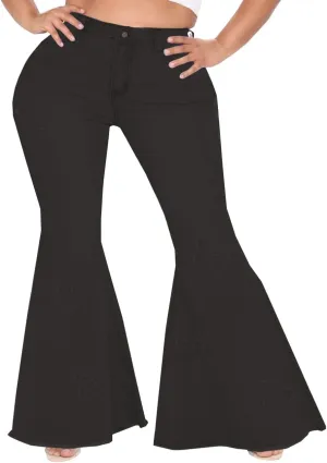 BessCops Plus Size Bell Bottom Jeans for Women Elastic High Waisted Classic Flared Denim Pants