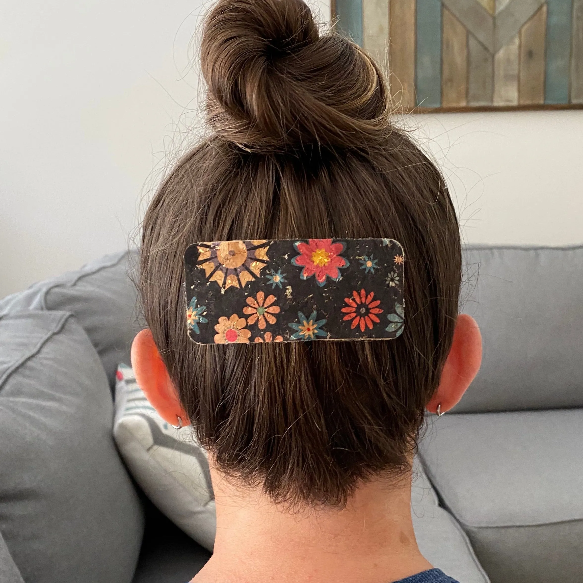 Black Floral Cork Hair Clip