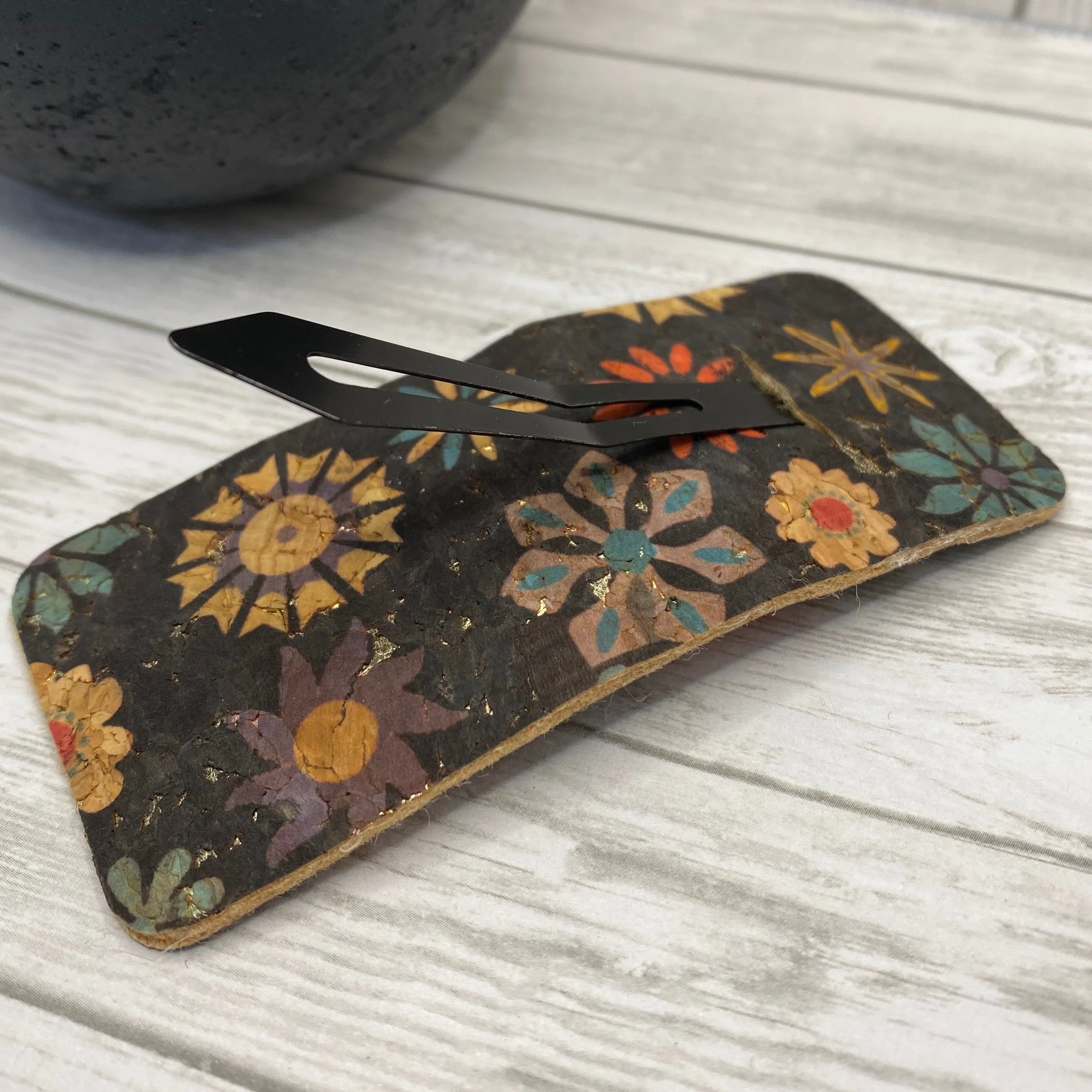 Black Floral Cork Hair Clip