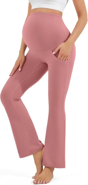 Blisset Women's Maternity Pants with Pockets Over The Belly Pregnancy Bootcut Yoga Pants for Work Casual