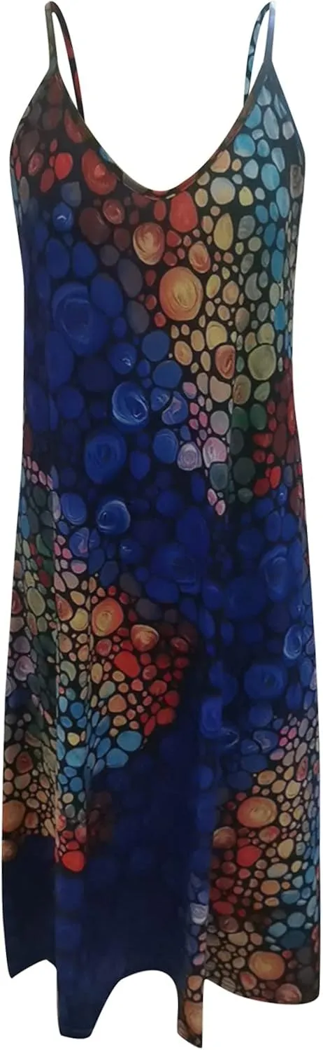Boho Dresses for Women 2024 Casual Summer Sexy Spaghetti Strap Maxi Dress Sleeveless Beach Flowy Sundresses