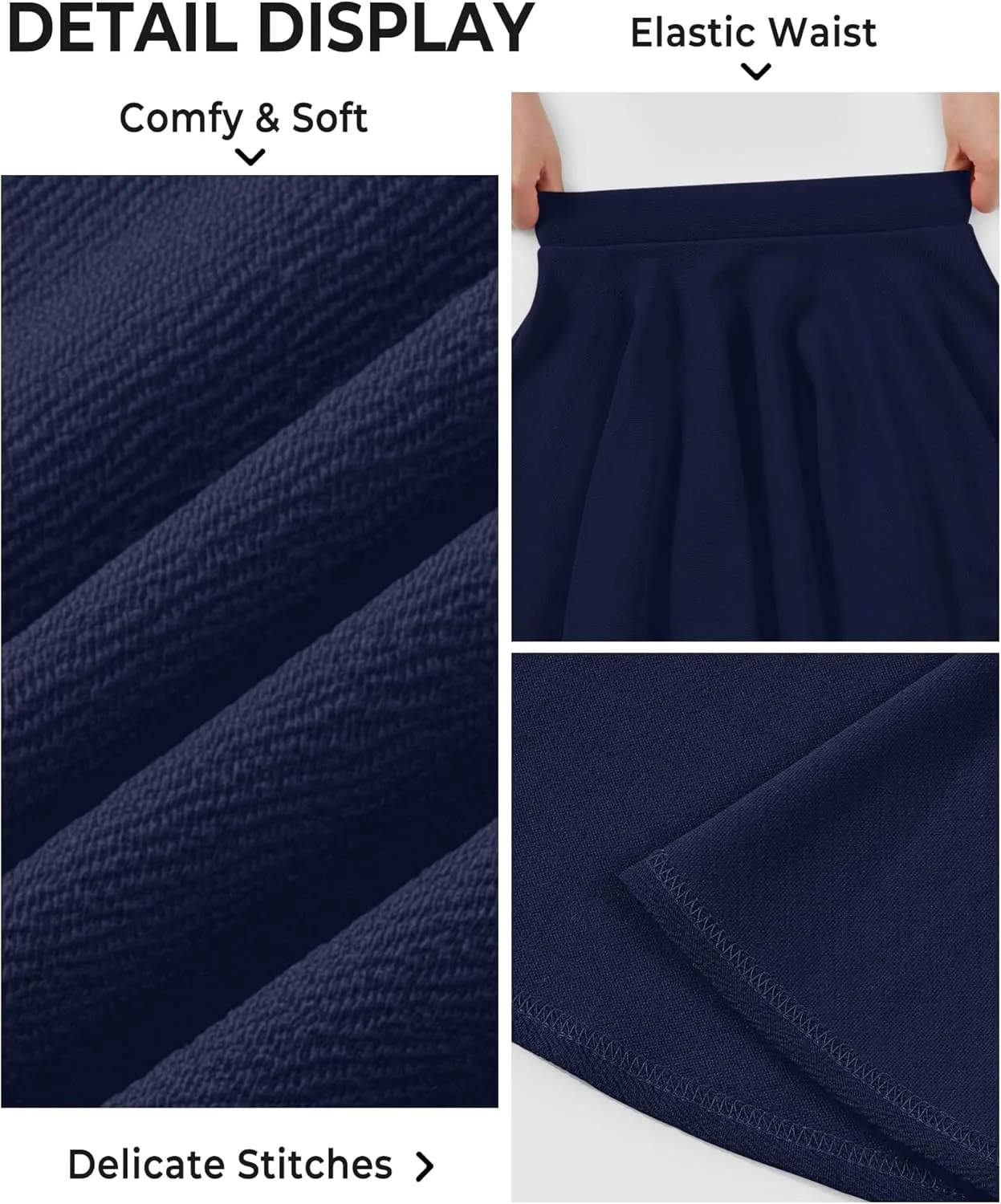 BOOPH Kids Girls Skirt Casual Mini Flare Plain Pleated Stretch Waist Skater Uniform Skirts