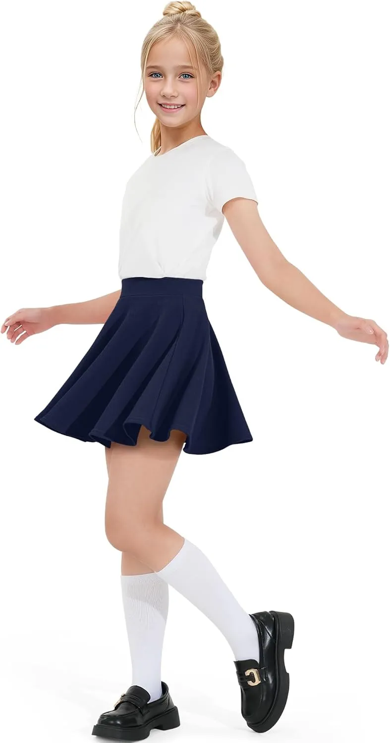 BOOPH Kids Girls Skirt Casual Mini Flare Plain Pleated Stretch Waist Skater Uniform Skirts
