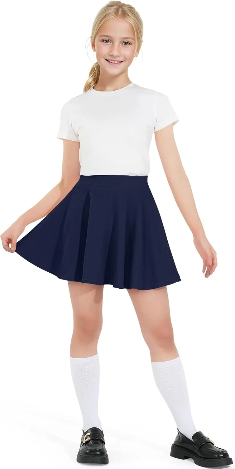BOOPH Kids Girls Skirt Casual Mini Flare Plain Pleated Stretch Waist Skater Uniform Skirts