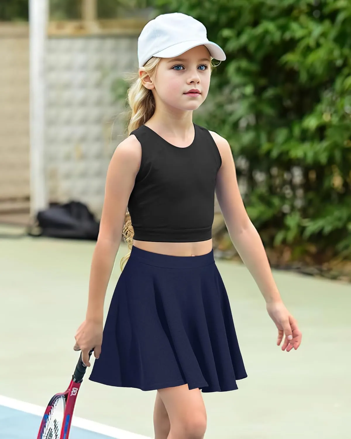 BOOPH Kids Girls Skirt Casual Mini Flare Plain Pleated Stretch Waist Skater Uniform Skirts