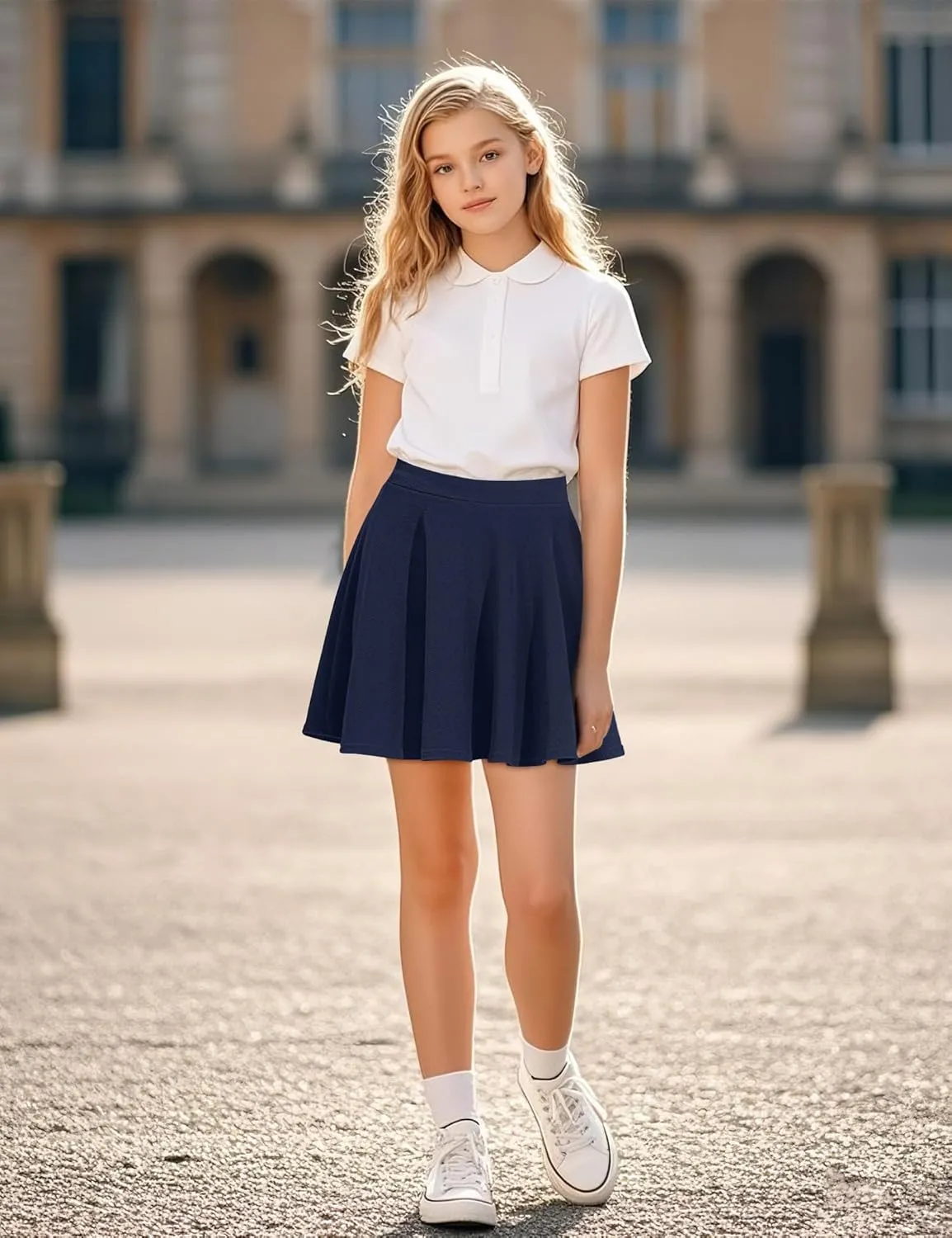 BOOPH Kids Girls Skirt Casual Mini Flare Plain Pleated Stretch Waist Skater Uniform Skirts
