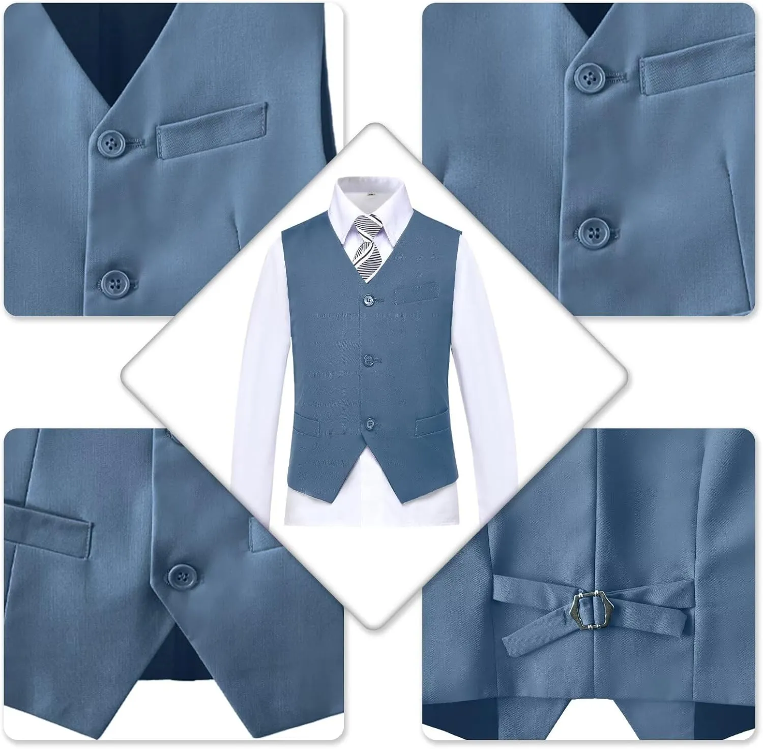 Boy 5-Piece Formal Suit Set Slim Fit Vest Pants Collared Dress Shirt Tie Kids Baby Boy Teen Ring Bearer Gentleman Outfits