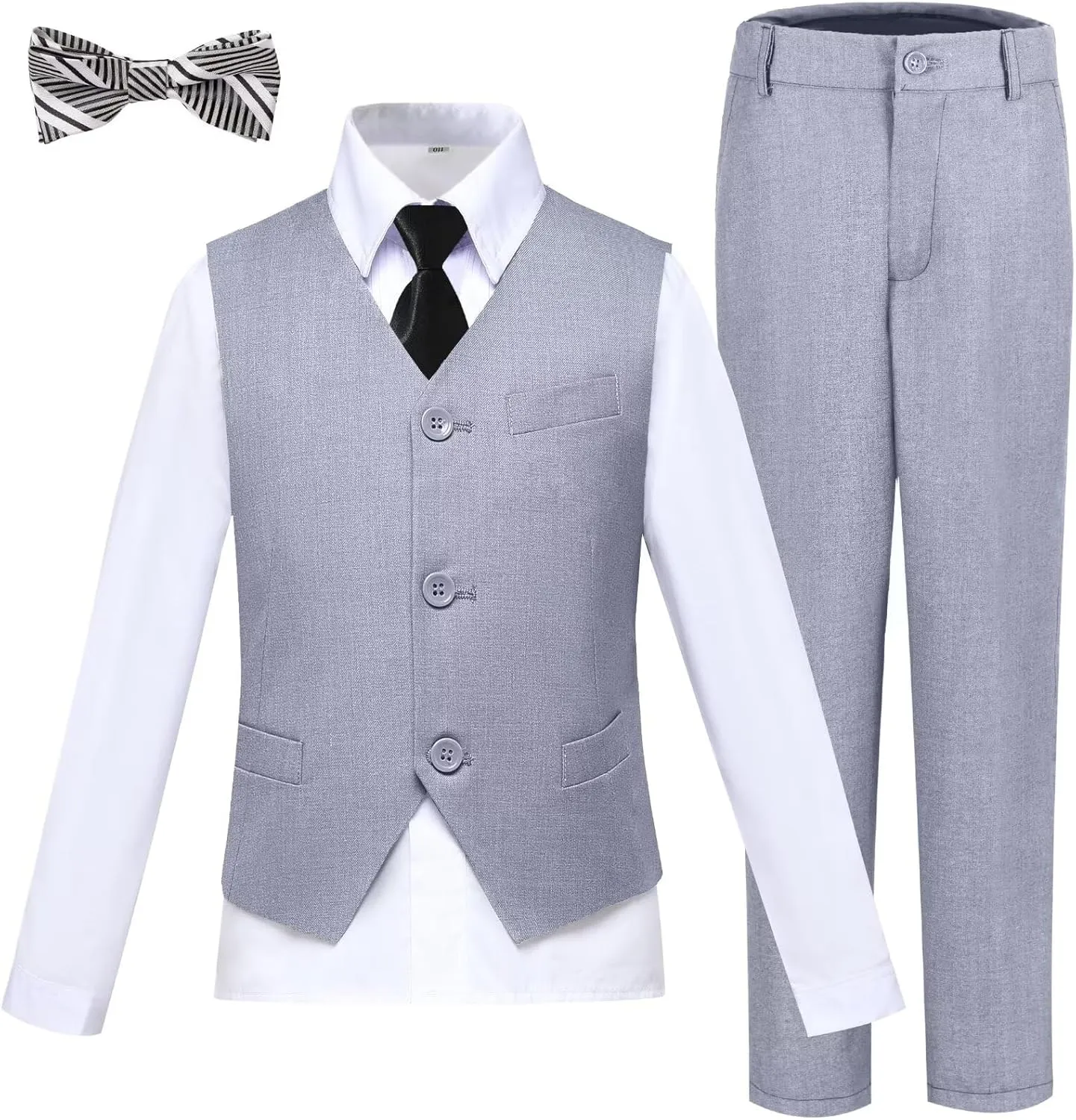 Boy 5-Piece Formal Suit Set Slim Fit Vest Pants Collared Dress Shirt Tie Kids Baby Boy Teen Ring Bearer Gentleman Outfits