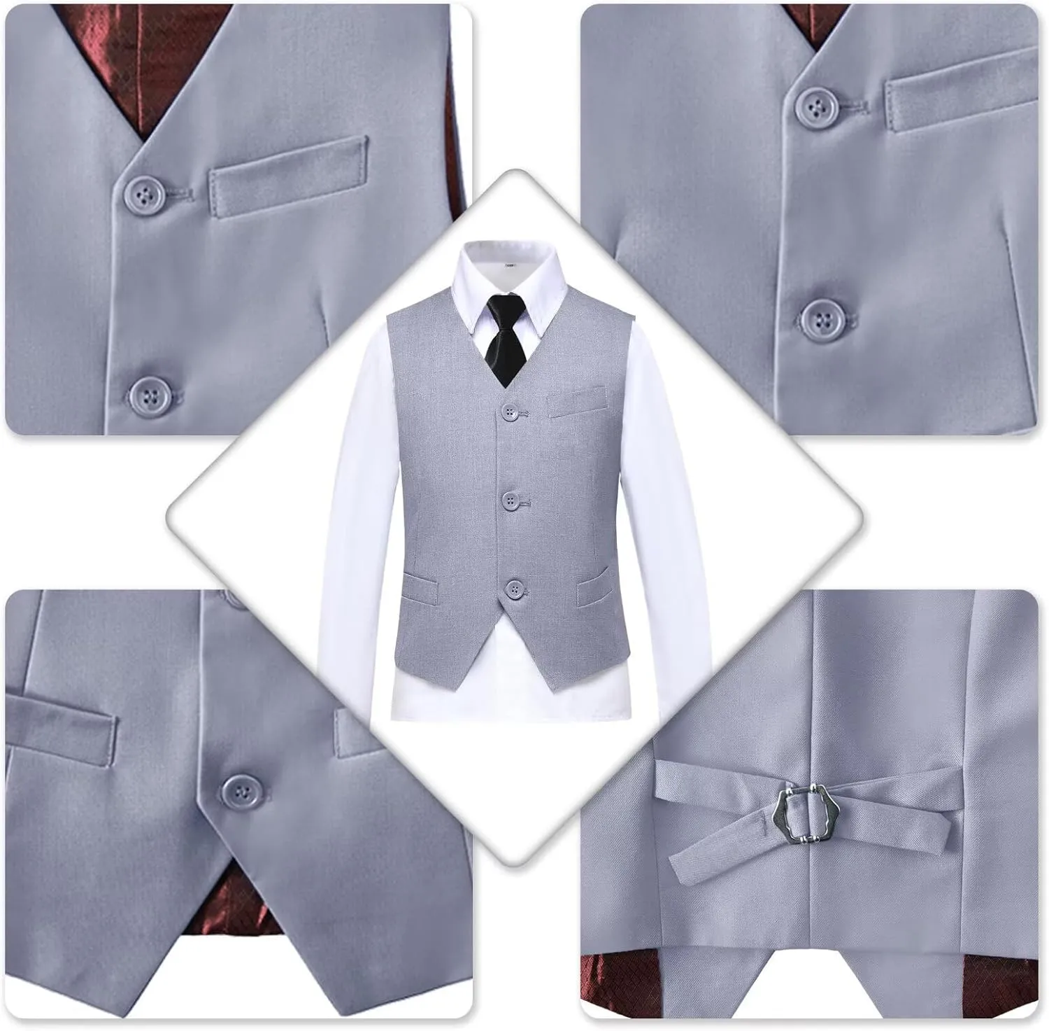Boy 5-Piece Formal Suit Set Slim Fit Vest Pants Collared Dress Shirt Tie Kids Baby Boy Teen Ring Bearer Gentleman Outfits