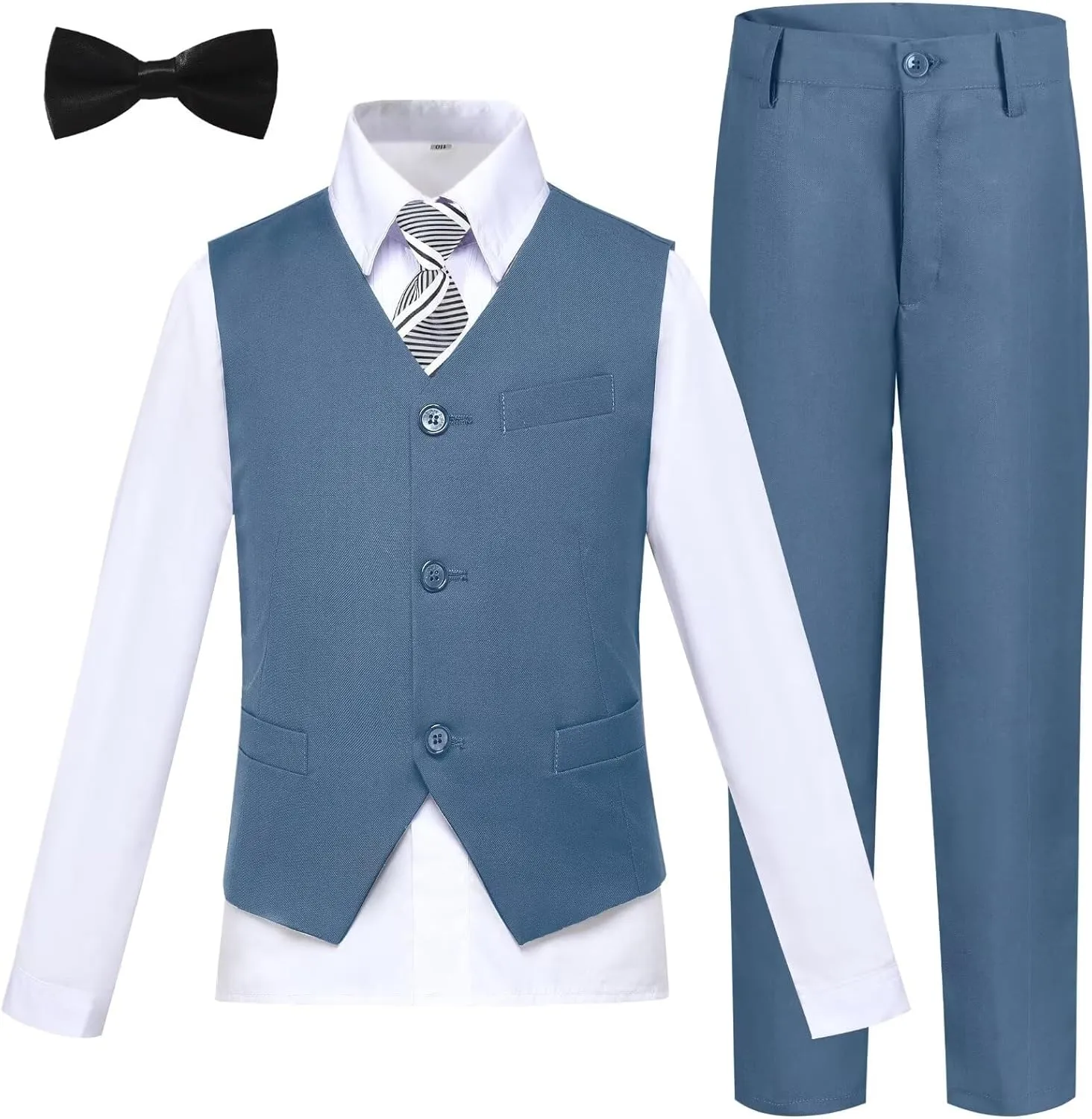 Boy 5-Piece Formal Suit Set Slim Fit Vest Pants Collared Dress Shirt Tie Kids Baby Boy Teen Ring Bearer Gentleman Outfits