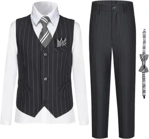 Boy Suits Stripe Tuxedo Suit Set Complete Outfit Formal Wedding Party Wear Ring Bearer Outfit