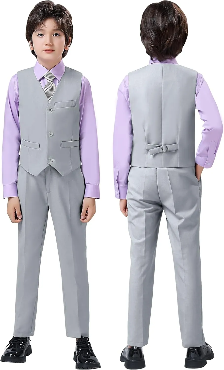 Boys Suit for Kids Tuxedo Vest and Pants Set with Shirt Tie and Bowtie Formal Dresswear