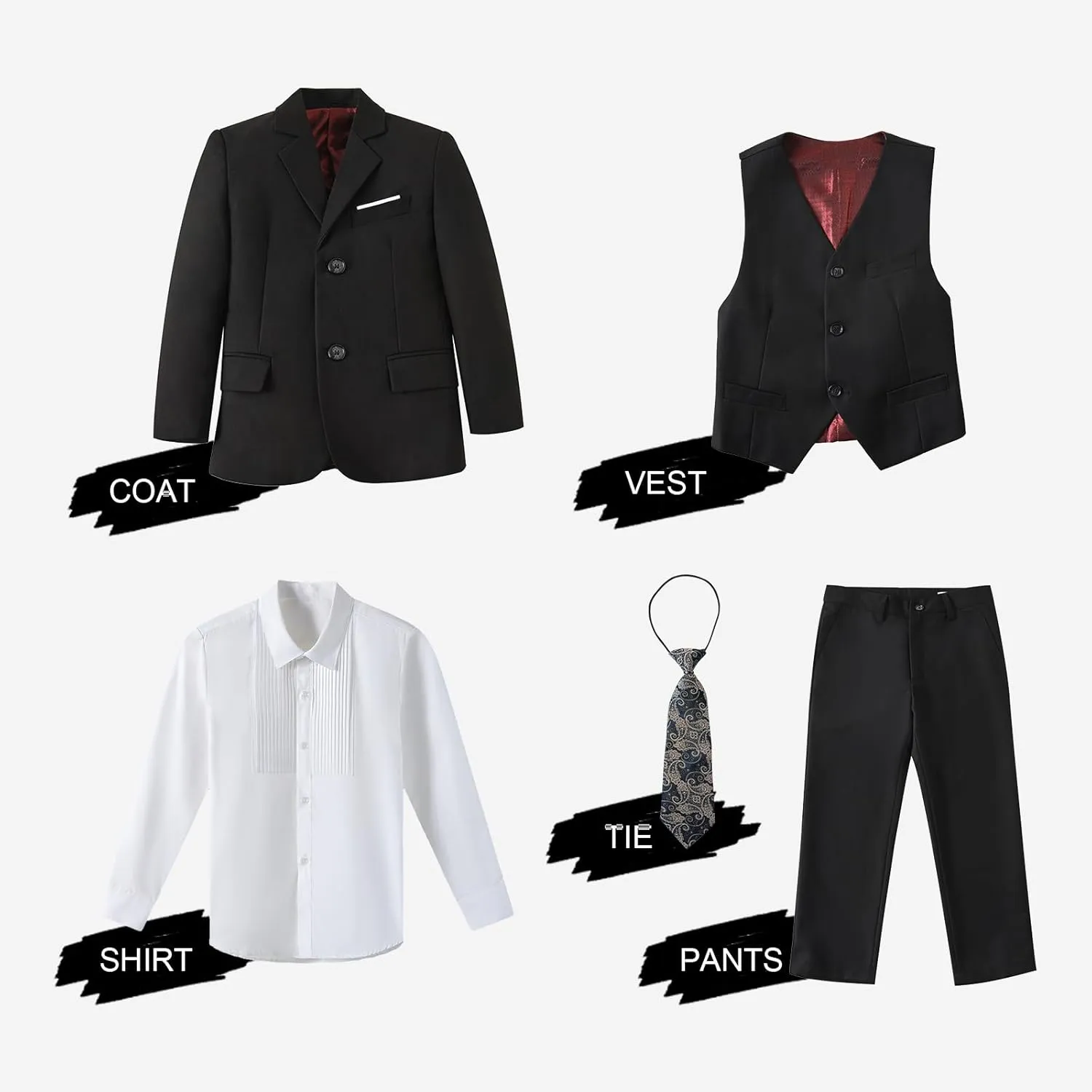 Boys Suit Slim Fit 5 Piece for Kids Toddler Suit Wedding Outfit for Teenage Boys Formal Tuxedo Set