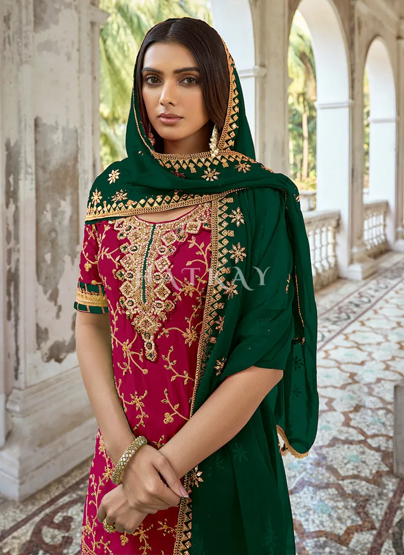 Bridal Red Embroidery Traditional Georgette Palazzo Suit