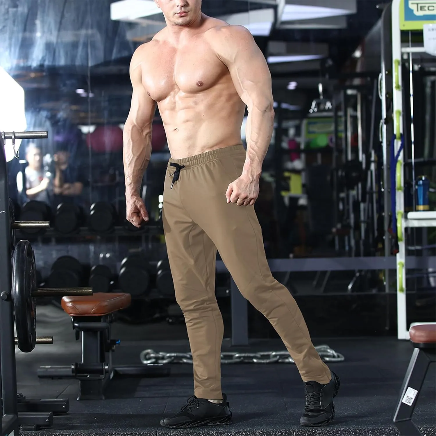 BROKIG Mens Jogger Sport Pants, Casual Zipper Gym Workout Sweatpants Pockets