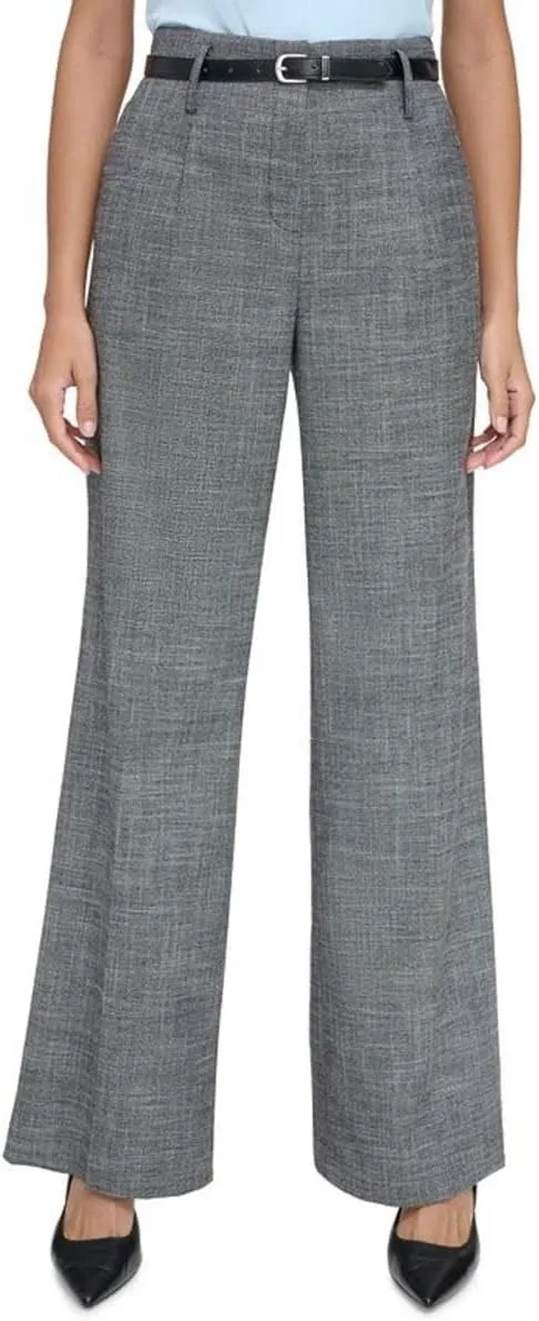 Calvin Klein Womens High Rise Heathered Wide Leg Pants Black 12