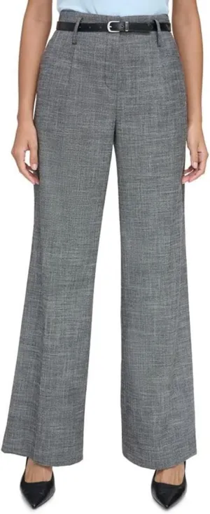 Calvin Klein Womens High Rise Heathered Wide Leg Pants Black 12