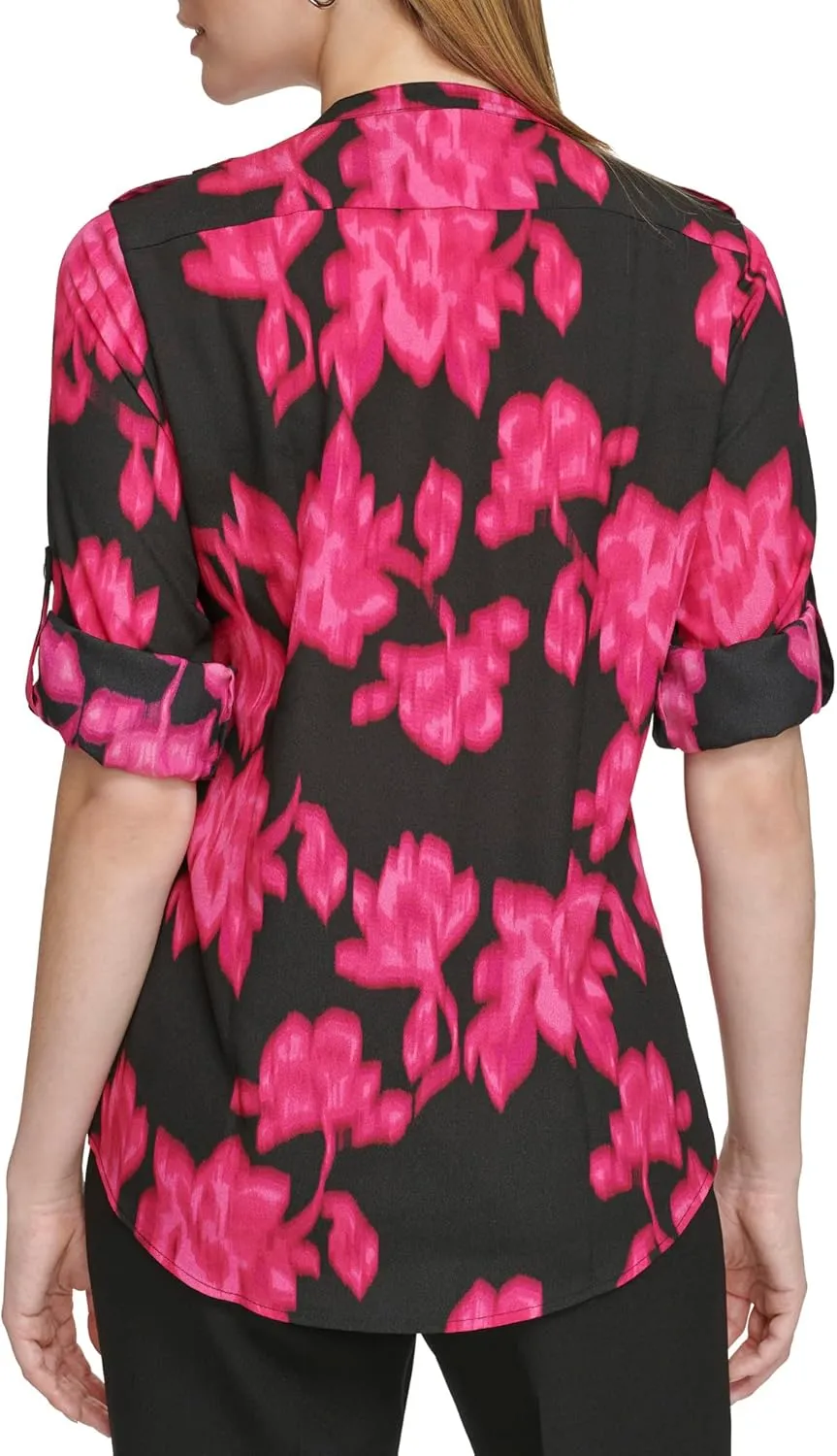 Calvin Klein Women's Roll Tab Sleeve Printed