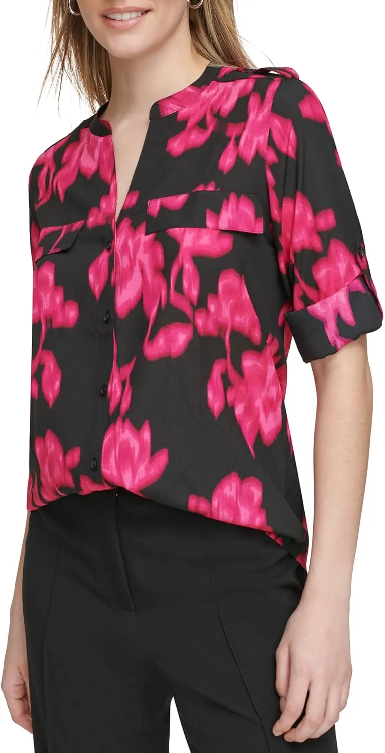 Calvin Klein Women's Roll Tab Sleeve Printed