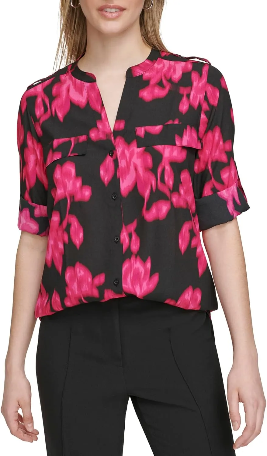 Calvin Klein Women's Roll Tab Sleeve Printed