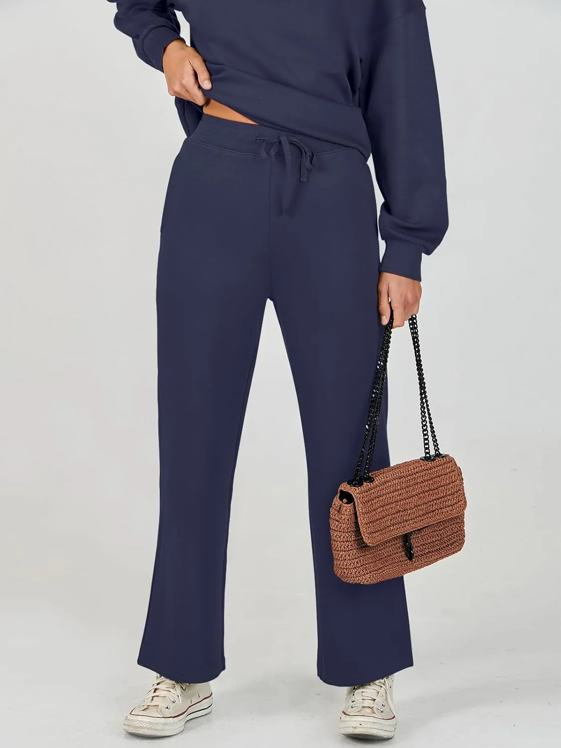 Caracilia Women's 2 Piece Outfits Sweatsuit Fall Crewneck Sweatshirts Wide Leg Pants Lounge Matching Sweat Sets Tracksuit