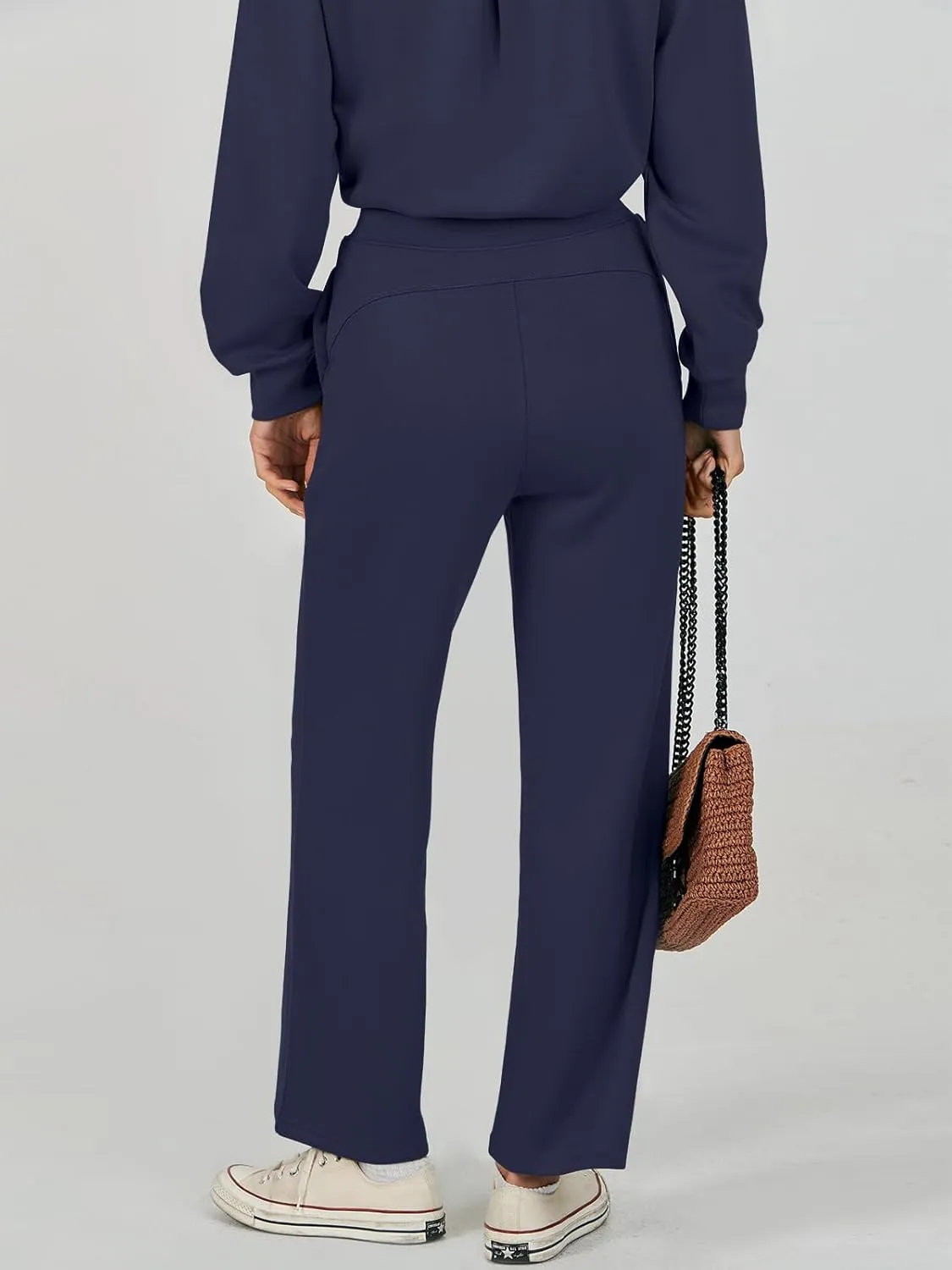 Caracilia Women's 2 Piece Outfits Sweatsuit Fall Crewneck Sweatshirts Wide Leg Pants Lounge Matching Sweat Sets Tracksuit