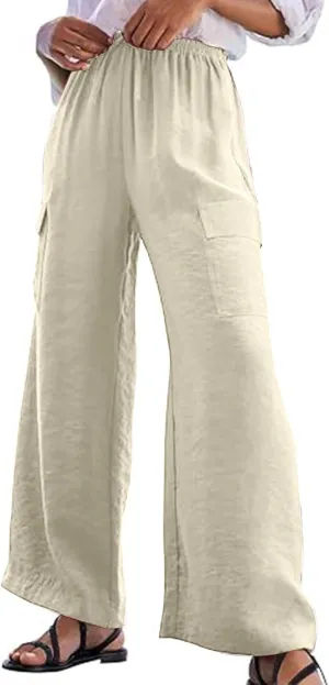 Casual Pants for Women Summer Wide Leg Pants with Pockets High Waist Loose Trousers Business Work Cargo Trousers