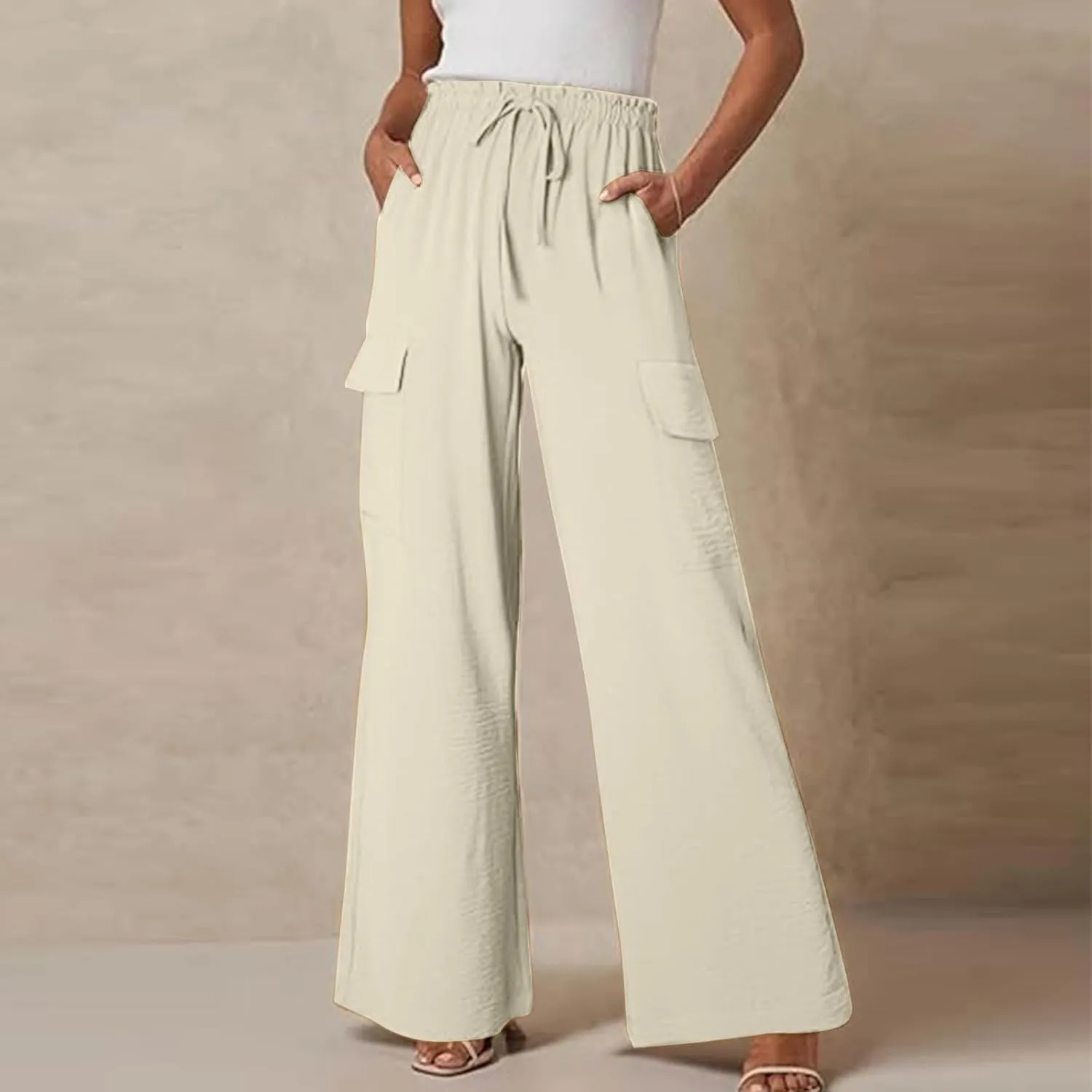 Casual Pants for Women Summer Wide Leg Pants with Pockets High Waist Loose Trousers Business Work Cargo Trousers