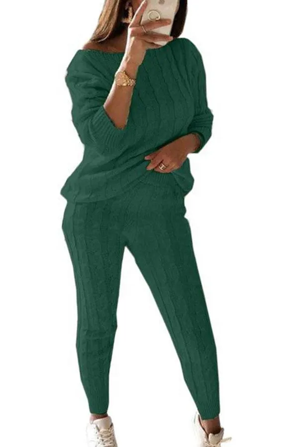 Casual Solid Long Sleeve Pants Knit Leisure Suit