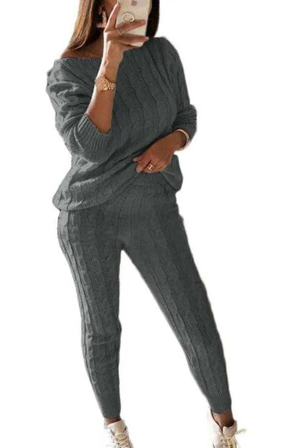 Casual Solid Long Sleeve Pants Knit Leisure Suit