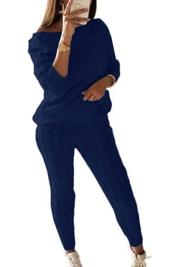 Casual Solid Long Sleeve Pants Knit Leisure Suit