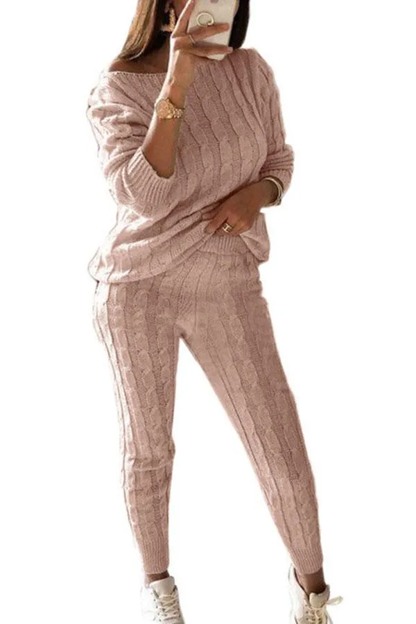 Casual Solid Long Sleeve Pants Knit Leisure Suit