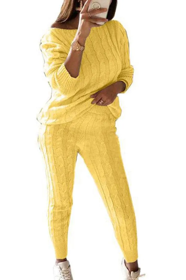 Casual Solid Long Sleeve Pants Knit Leisure Suit