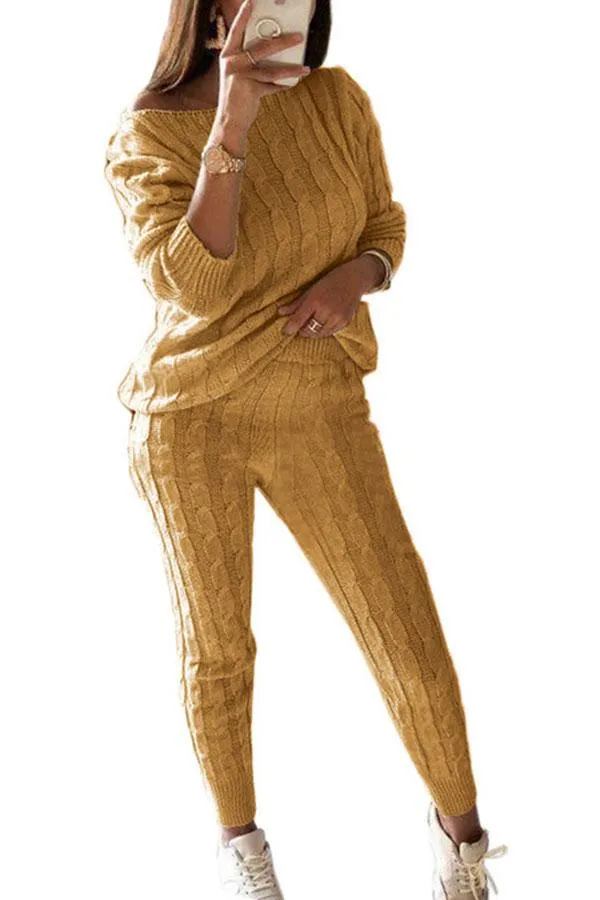 Casual Solid Long Sleeve Pants Knit Leisure Suit