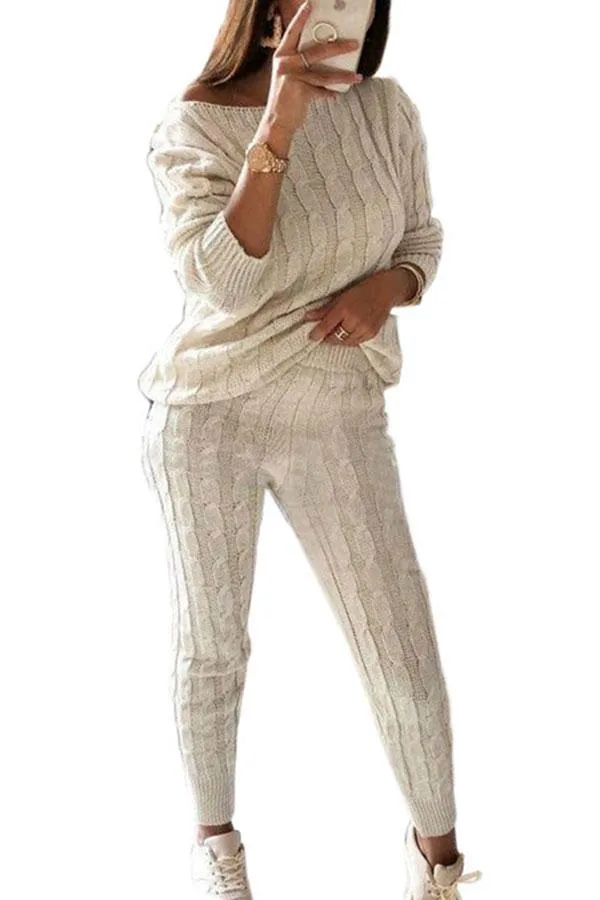 Casual Solid Long Sleeve Pants Knit Leisure Suit