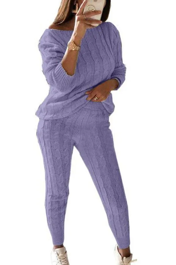 Casual Solid Long Sleeve Pants Knit Leisure Suit
