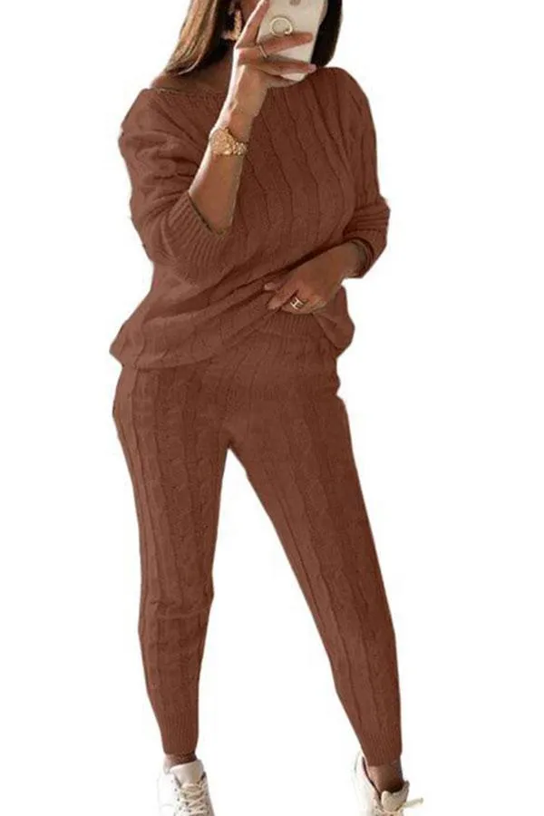 Casual Solid Long Sleeve Pants Knit Leisure Suit