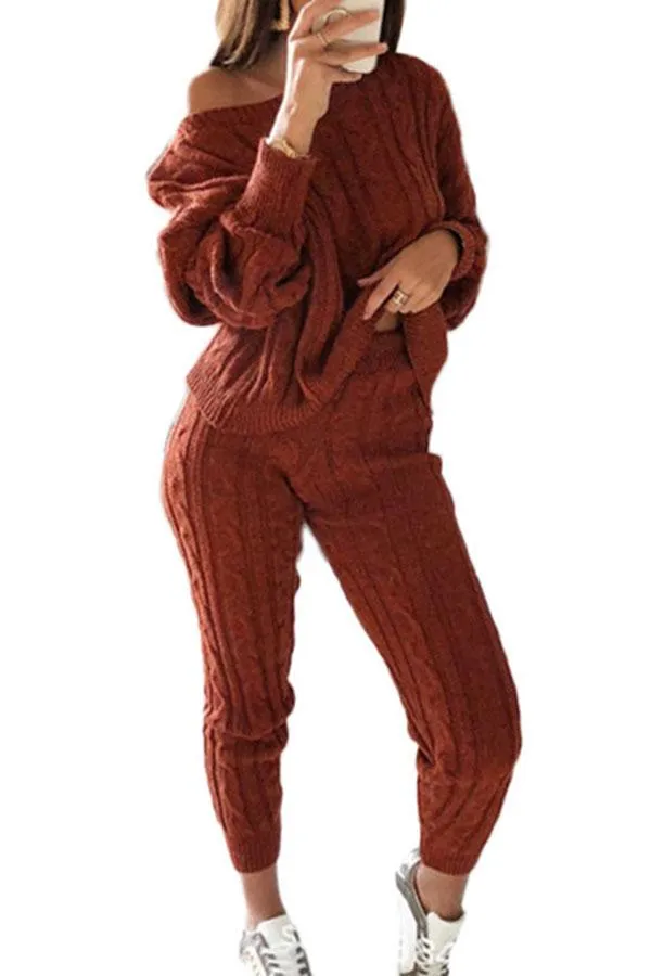 Casual Solid Long Sleeve Pants Knit Leisure Suit