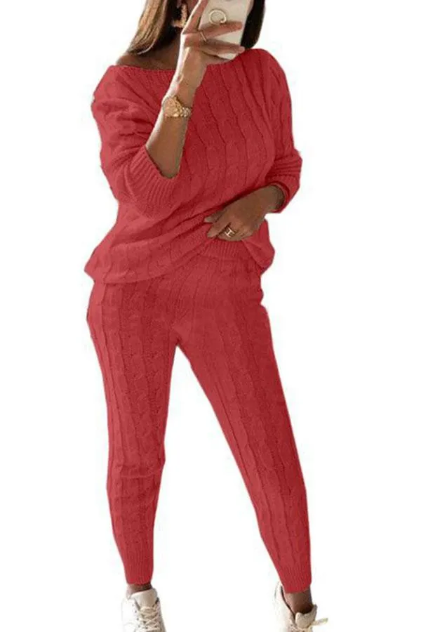Casual Solid Long Sleeve Pants Knit Leisure Suit