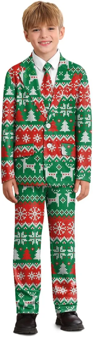 Christmas Boys Ugly 3 Piece Suits with Jacket, Pants & Tie 5-14 Years