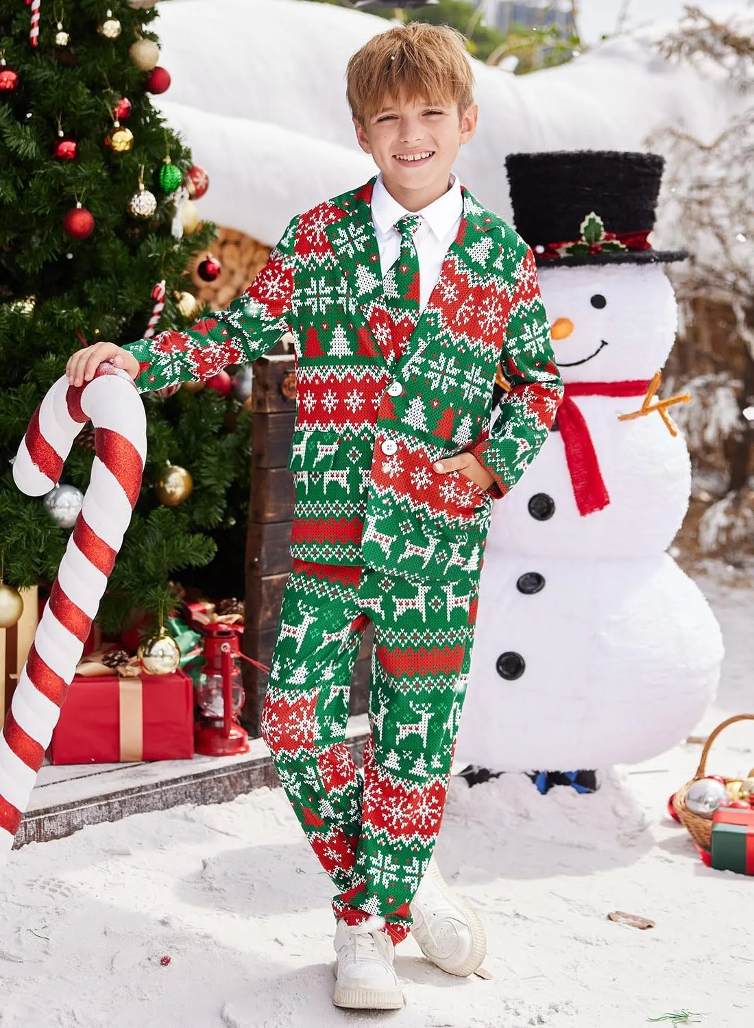Christmas Boys Ugly 3 Piece Suits with Jacket, Pants & Tie 5-14 Years